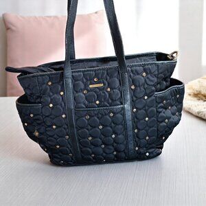 Rebecca Minkoff Black Quilted Studded Diaper Bag | Gold Hardware | Stroller Clip